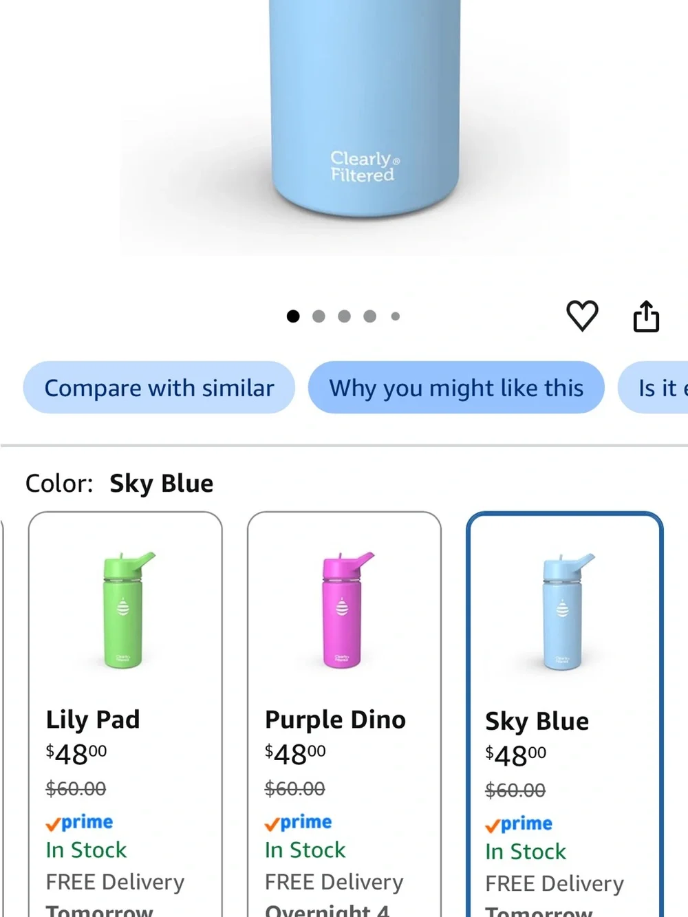 NEW Clearly Filtered 16oz Stainless Steel Filtered Water Bottle - Sky Blue